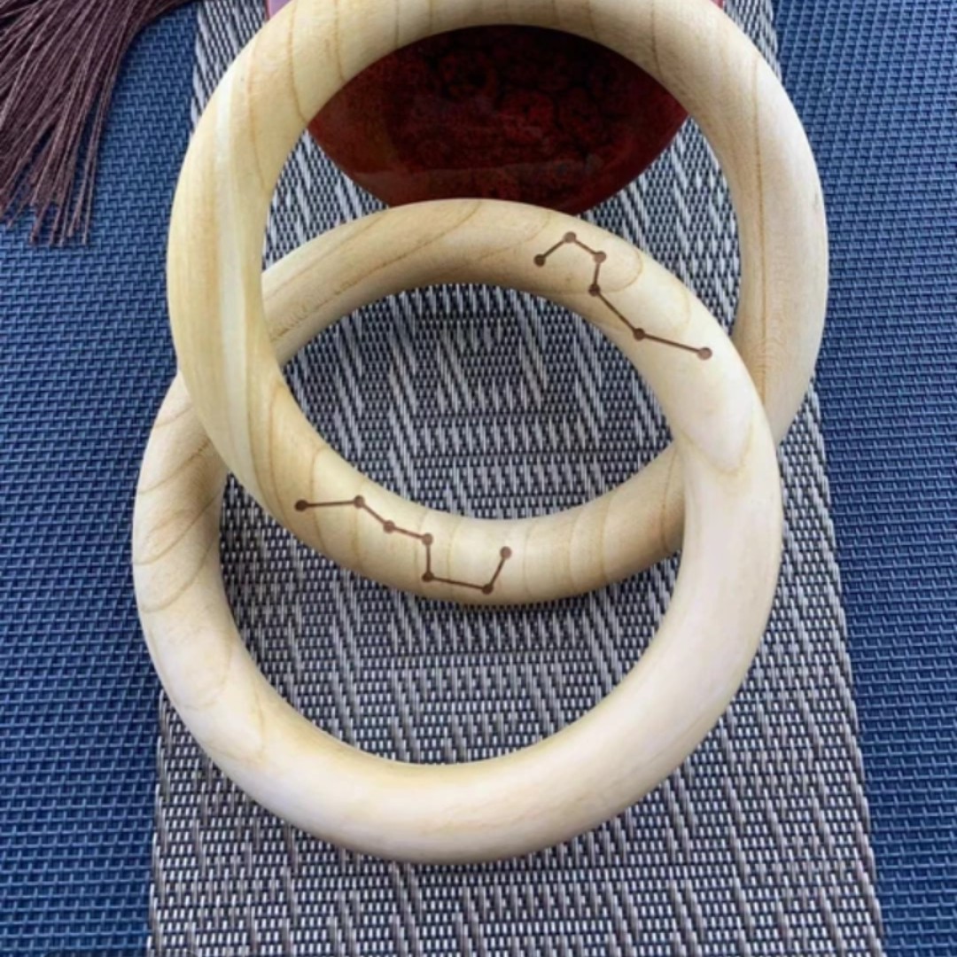 桃木精品乾坤圈圆形整木手把件护主平安招财纳福北斗七星南斗六星