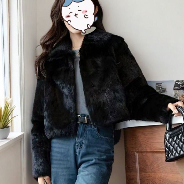 兔毛皮草女2025冬新款外套短款兔毛外套