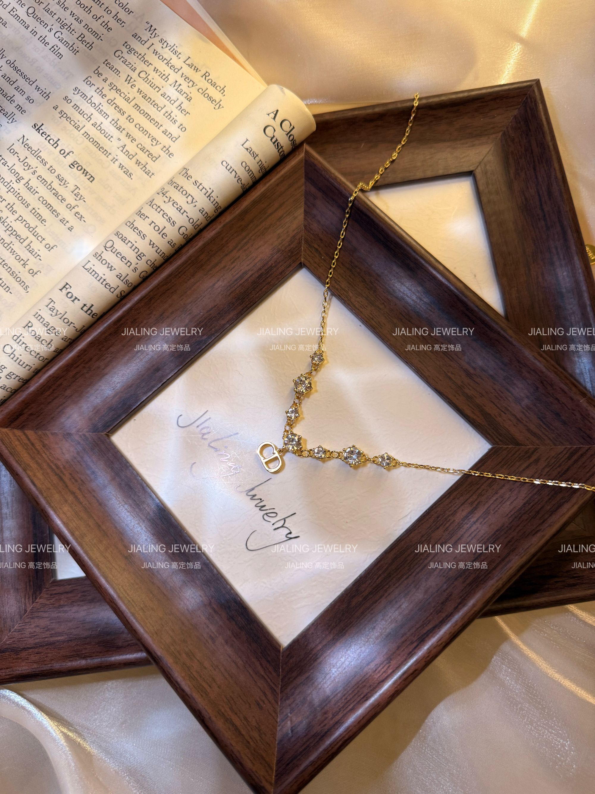 铜合金仿水晶项链 少女风迪迪锁骨链经典简约气质