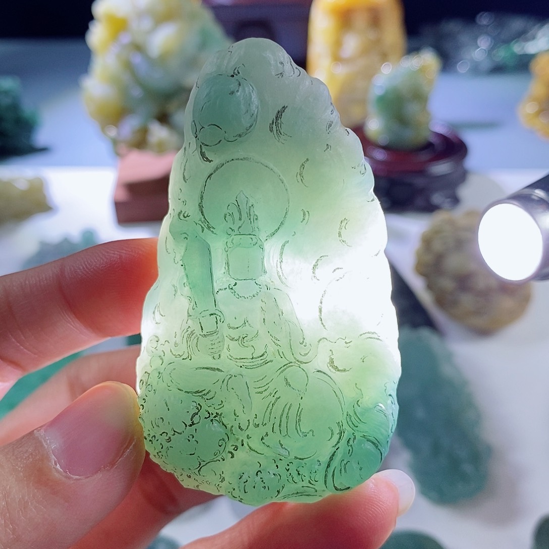 定制翡翠未镶嵌天然a货翡翠晴水底文殊