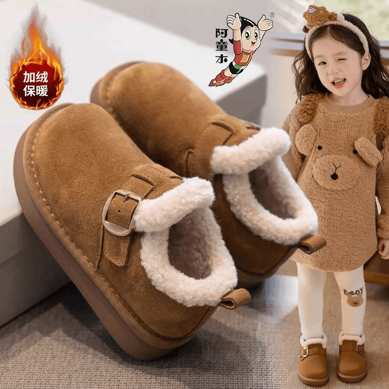 阿童木儿童雪地靴2025冬季新款女童大棉鞋加绒加厚英伦风宝宝短靴