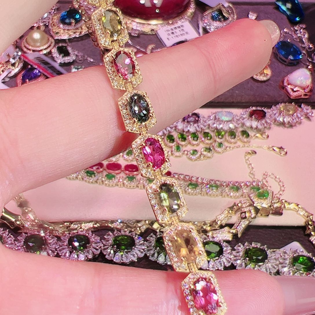 碧玺碧玺手链银S925镶嵌