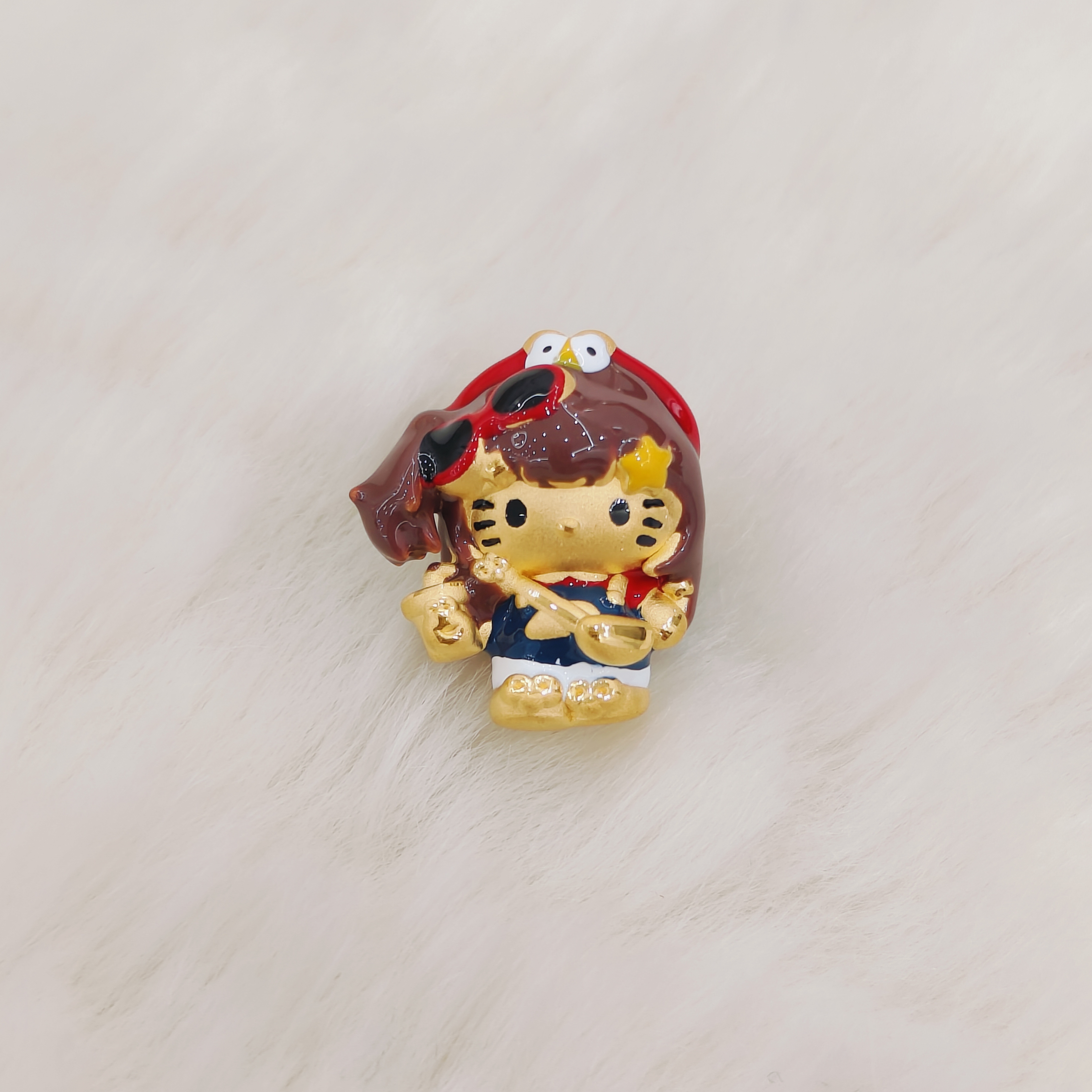 吉金珠宝 足金999芝麻街Kitty烤漆款硬金转运珠中穿不含链