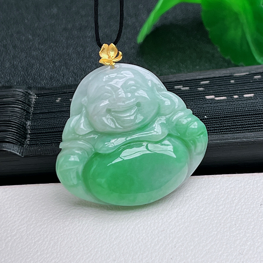 缅甸玉器正品天然A货翡翠飘花飘绿佛公吊坠1w8