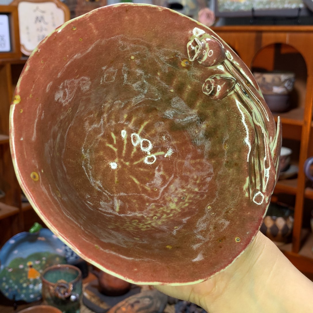 陶复古红铃兰花饭碗