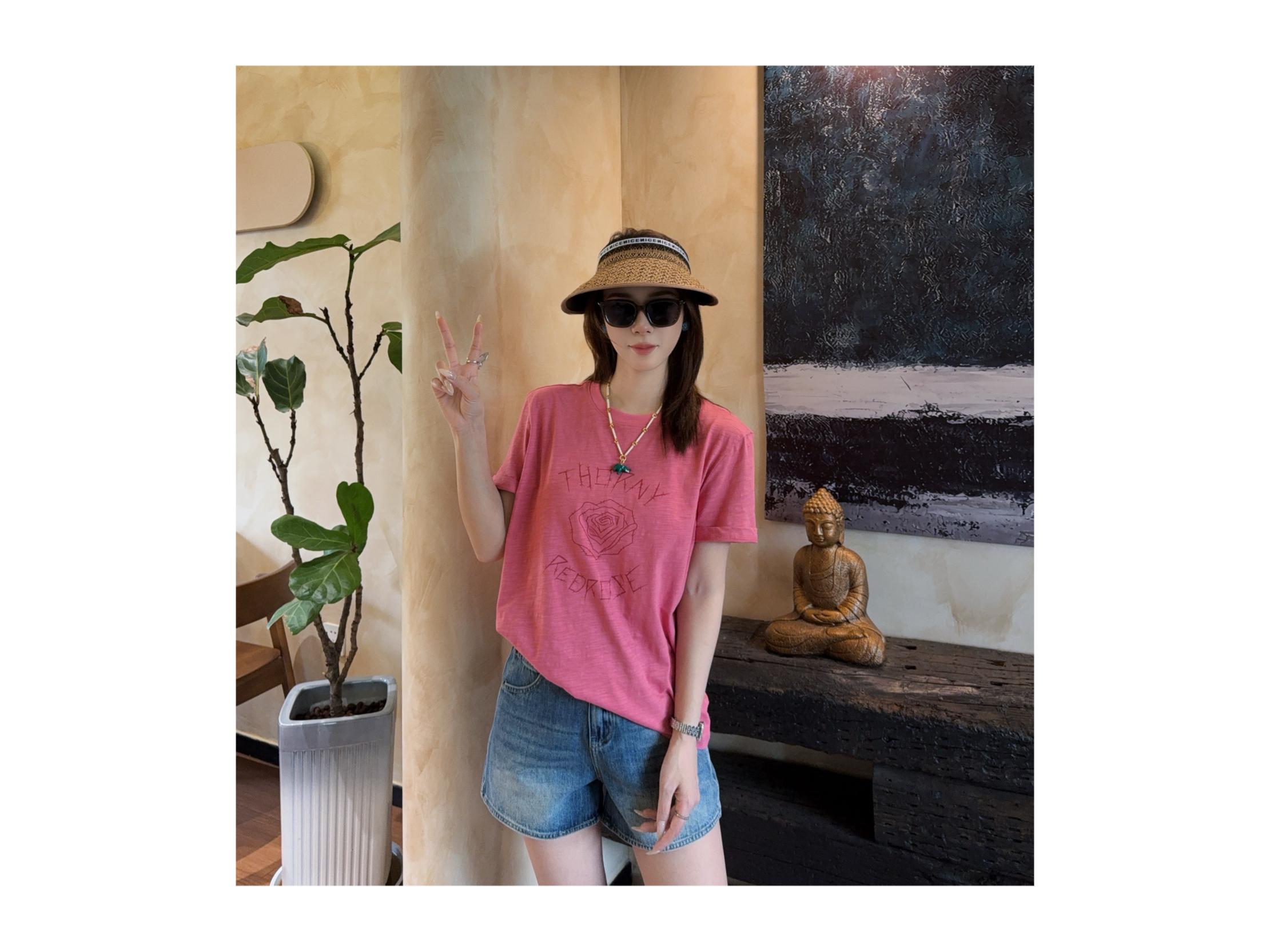 新款“玫瑰故事”T恤883#P02599新款千金玛德琳百搭短袖