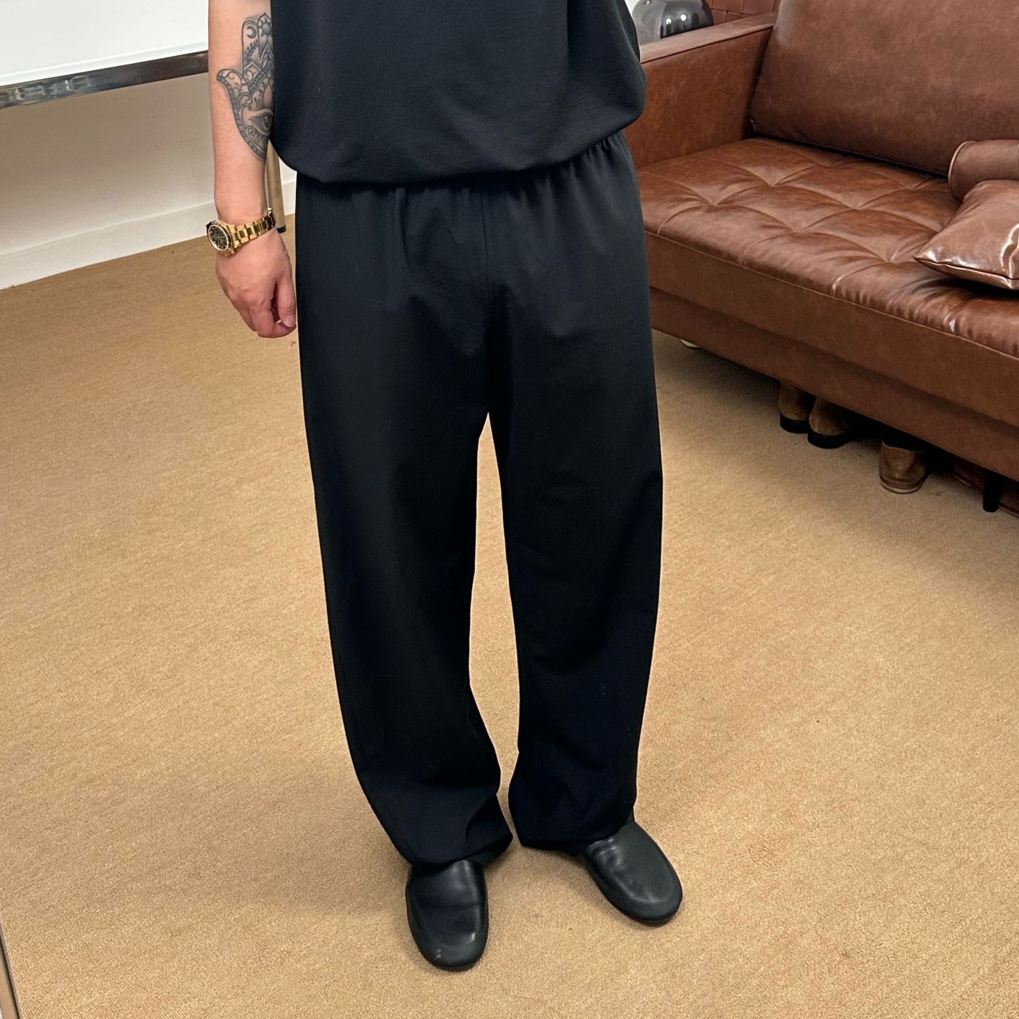 row风konan直筒弧形侧缝线剪裁可机洗羊毛混纺休闲西裤