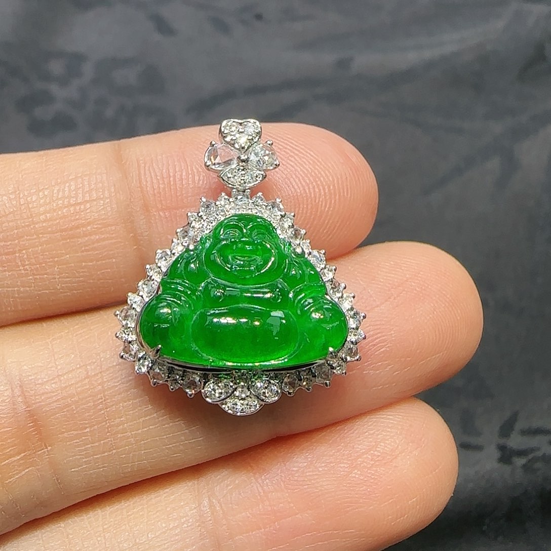 翡翠吊坠(不含链)18K金镶嵌