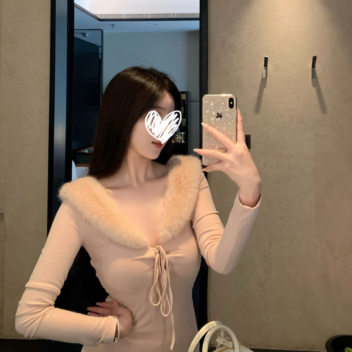 冬上新毛领前后两穿长袖上衣打底衫