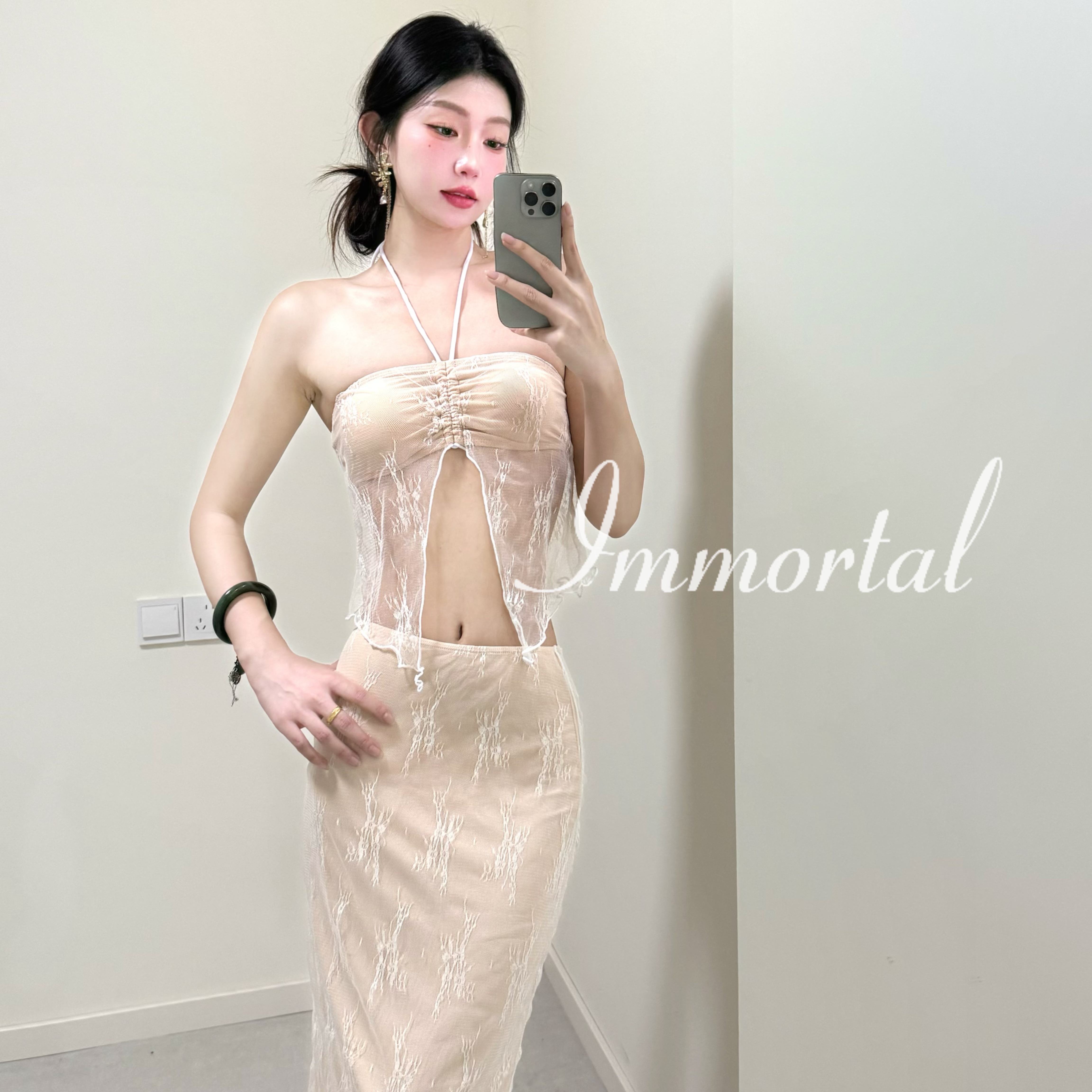 IMMORTAL泳衣女新款温泉遮肚显瘦高级感度假女士分体三件套泳装
