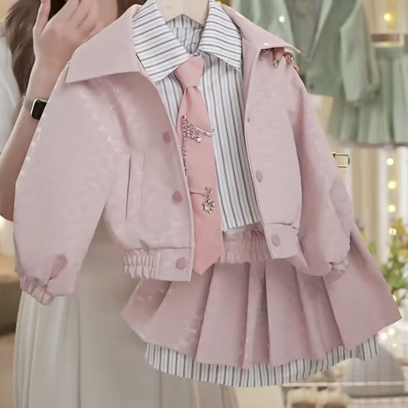 女童秋冬皮衣套装2025新款时髦儿童休闲皮衣外套百褶裙洋气两件套