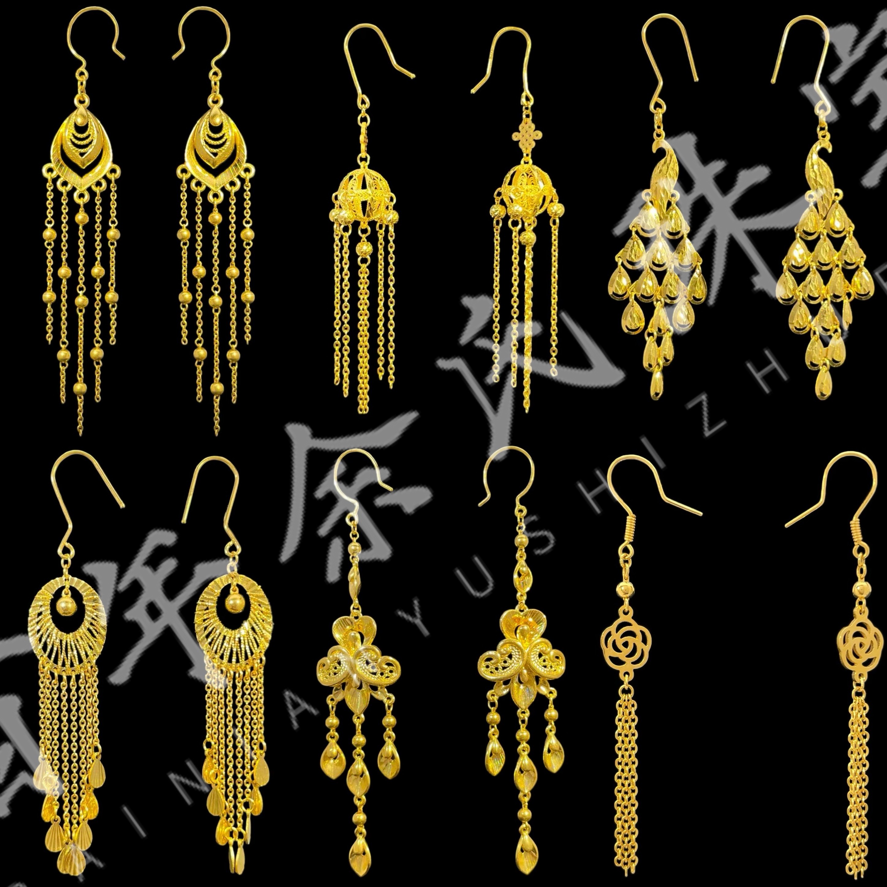 5D-5G弯针-足金999黄金耳饰精致气质百搭流苏