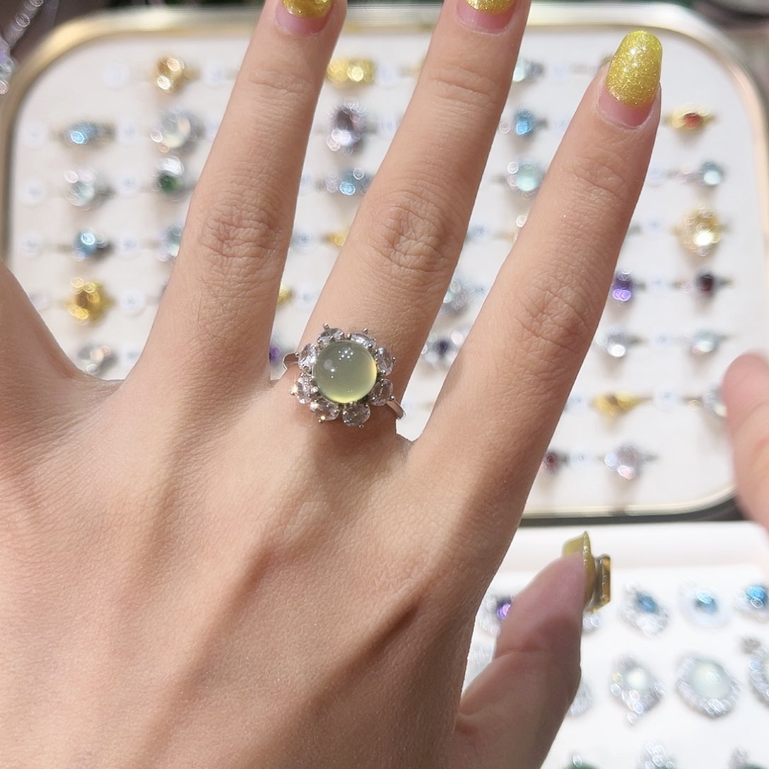 蛇纹石玉戒指银S925镶嵌