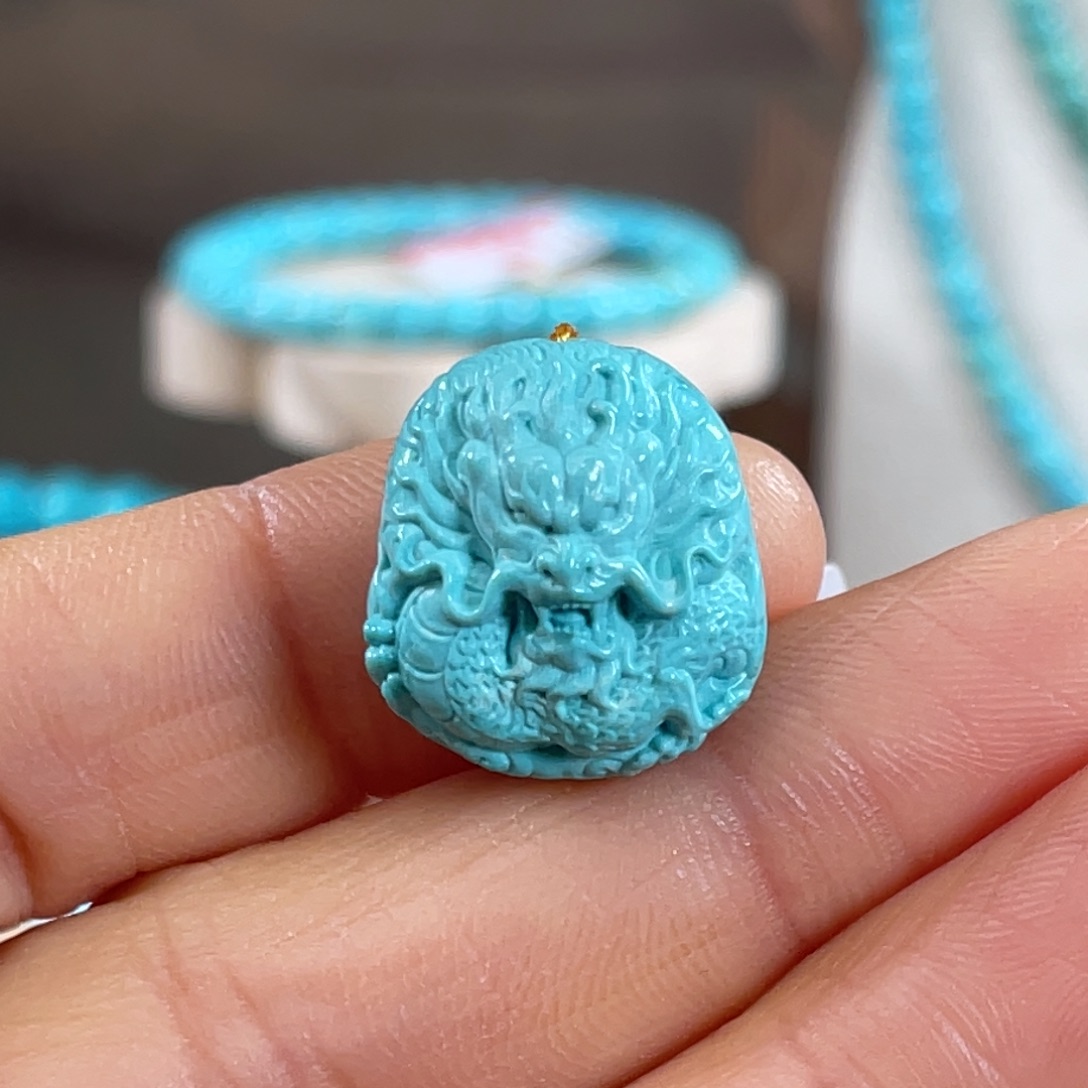 绿松石未镶嵌套链精工龙吊坠