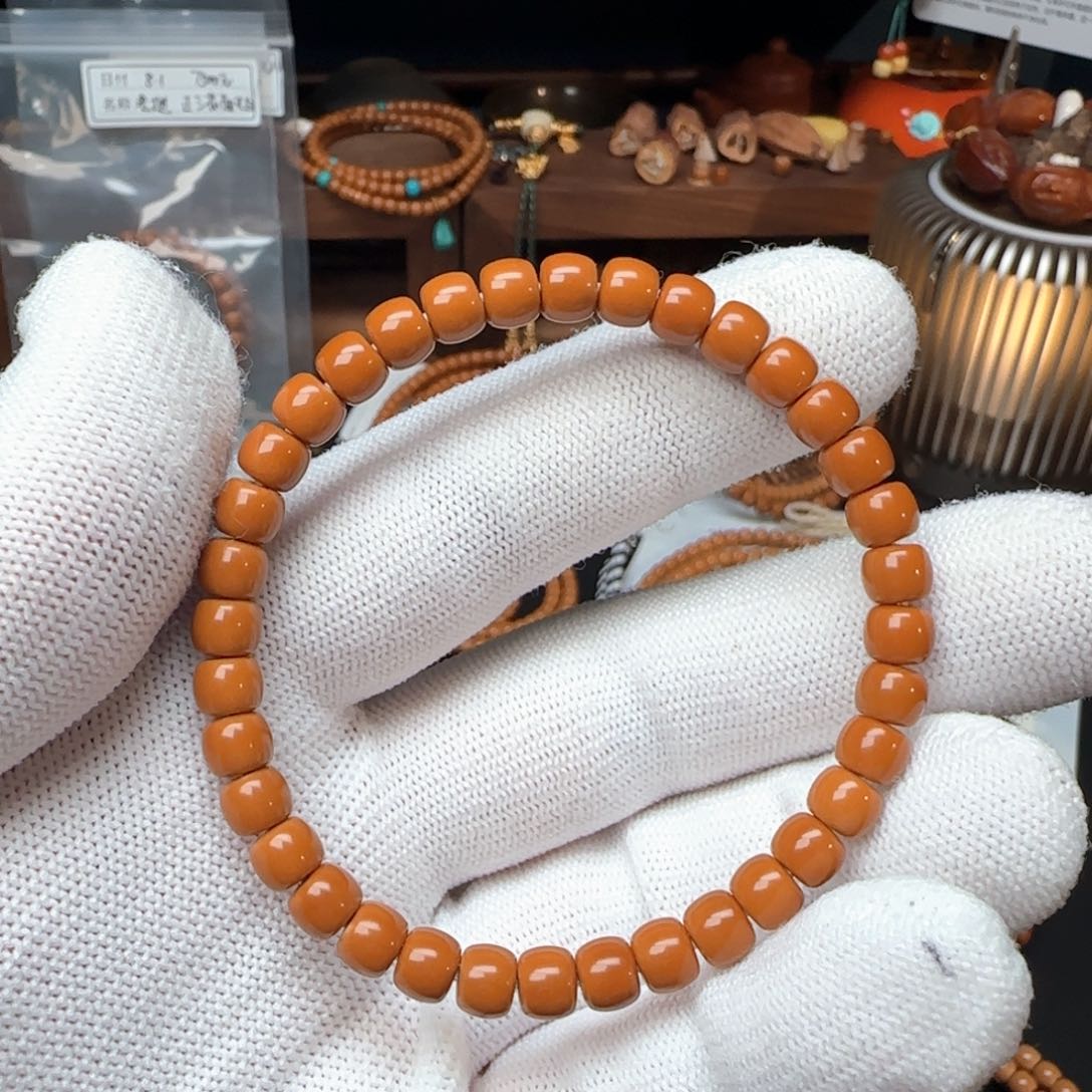 手串橄榄核老挝红料三花面无白6.2