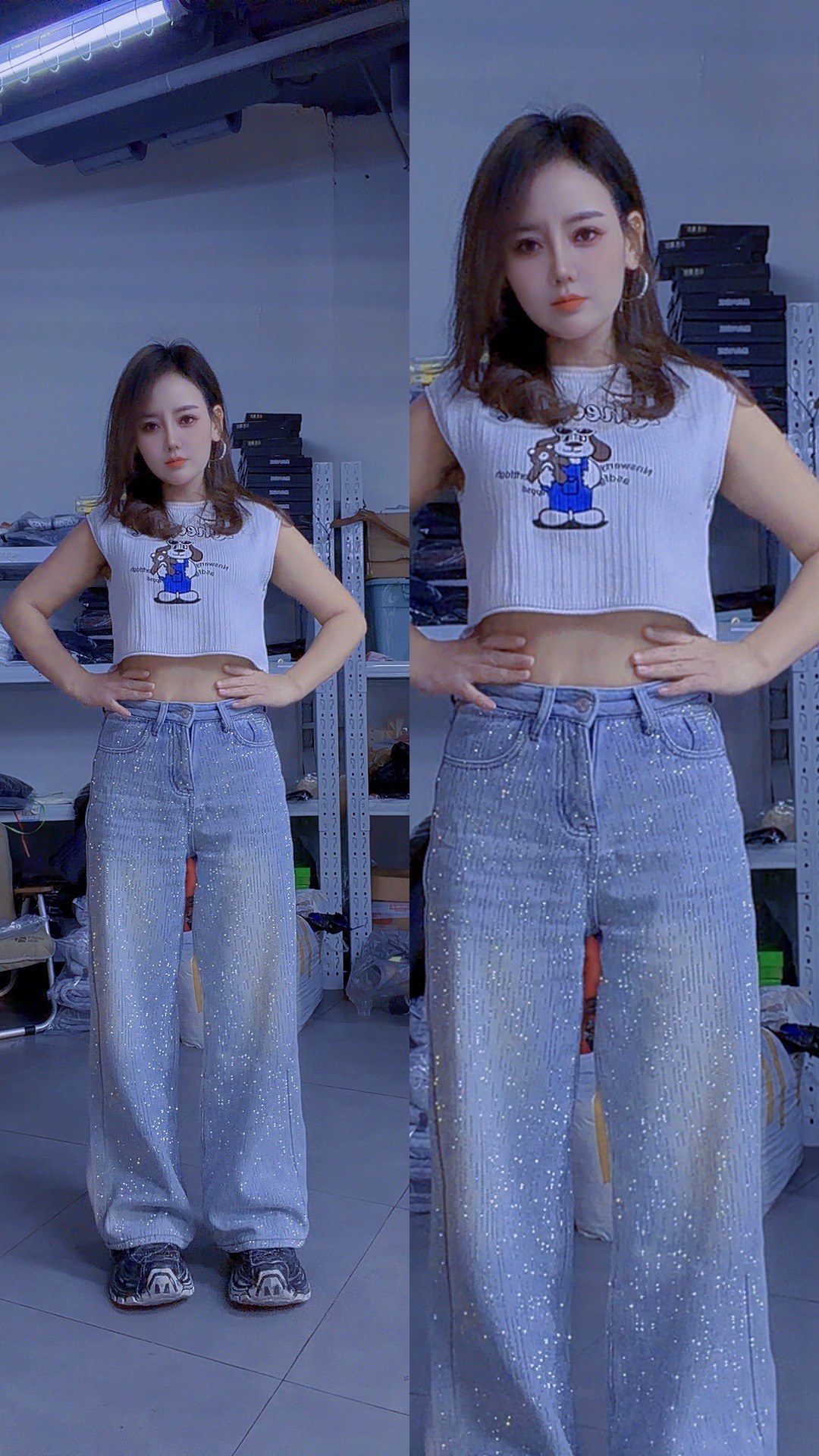 媛媛同款亮闪重工牛仔裤