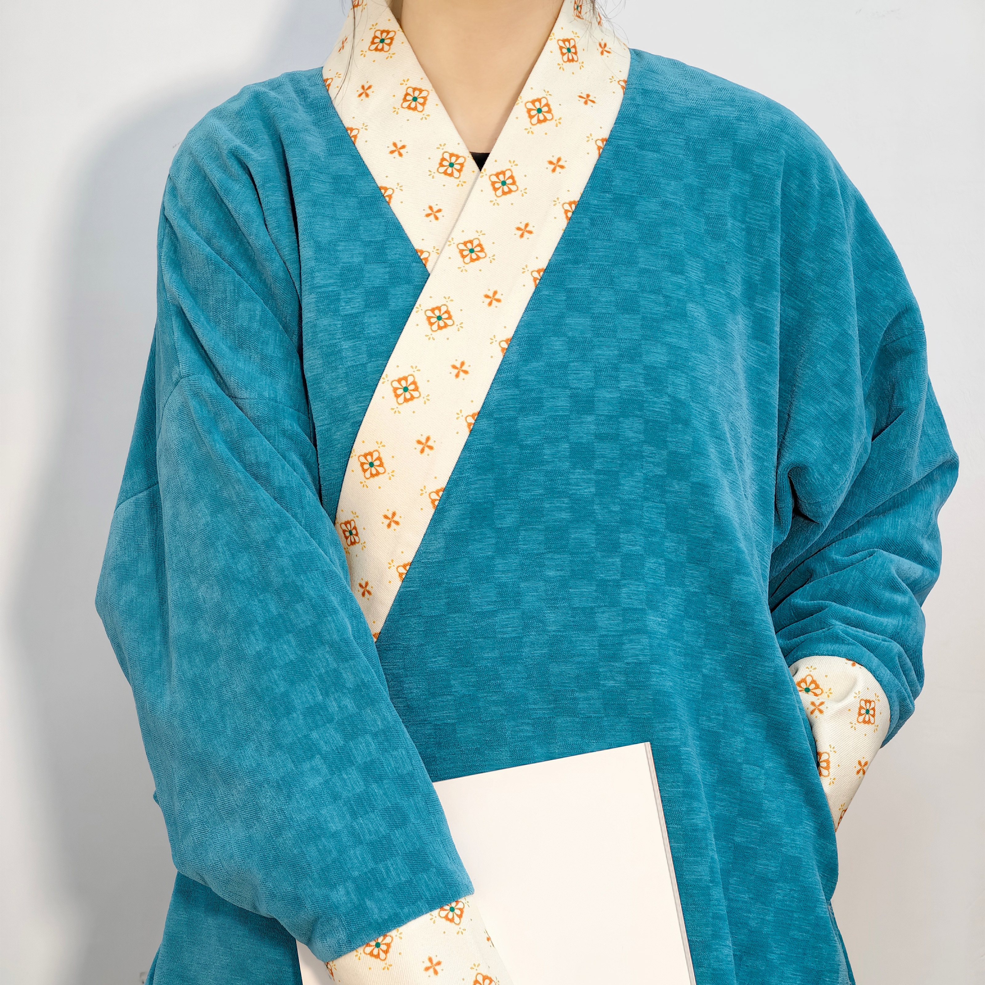 花朝记｜霜蓝｜明制对穿交弓袋袖内衬加绒短袄提花秋冬厚款日常汉服