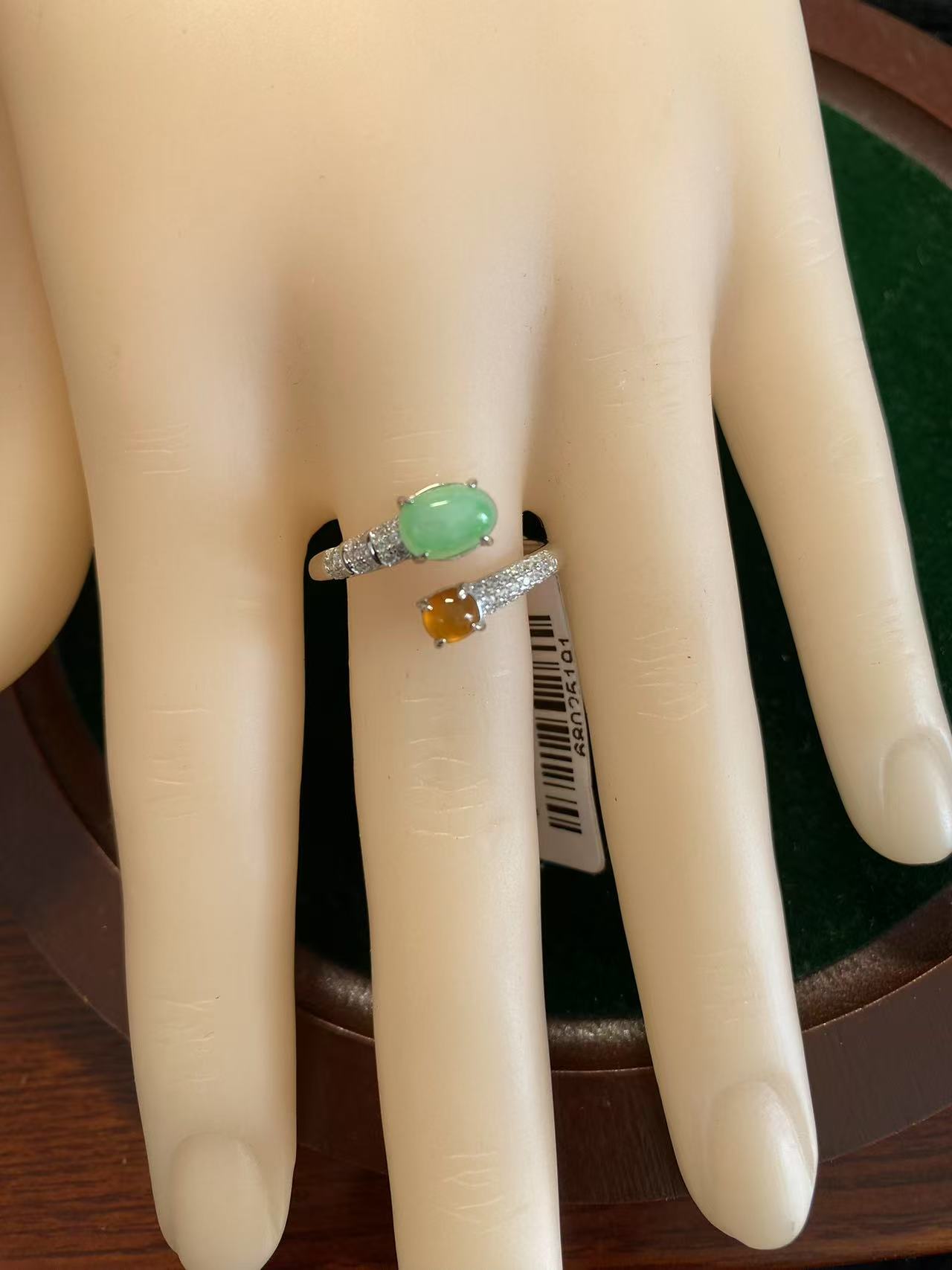 缅甸翡翠A货戒指红翡绿翠气质时尚绿色女士复古镶嵌简约银戒