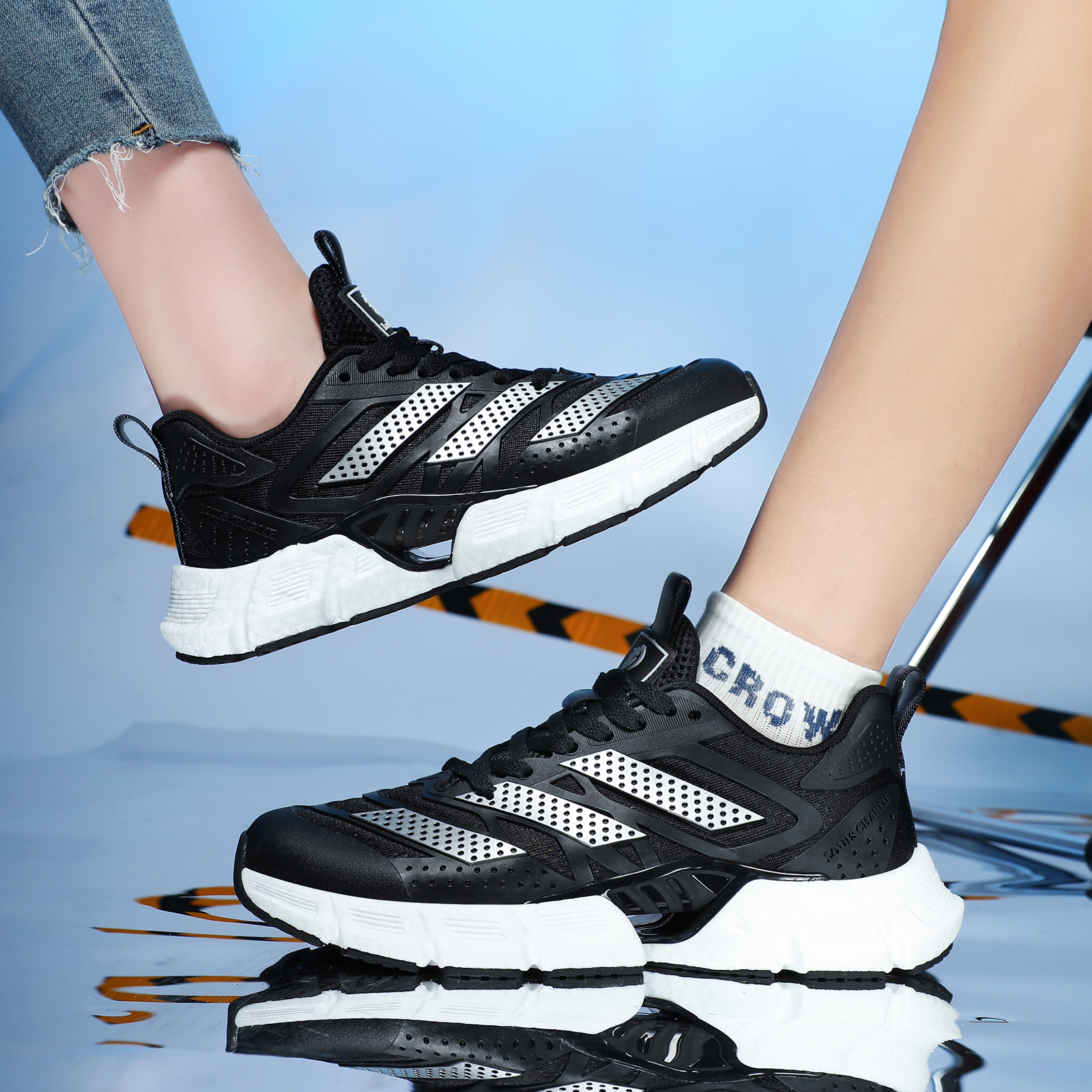 【YC-6601-黑白】男女同款鞋子百搭透气休闲跑步鞋[Y/C]