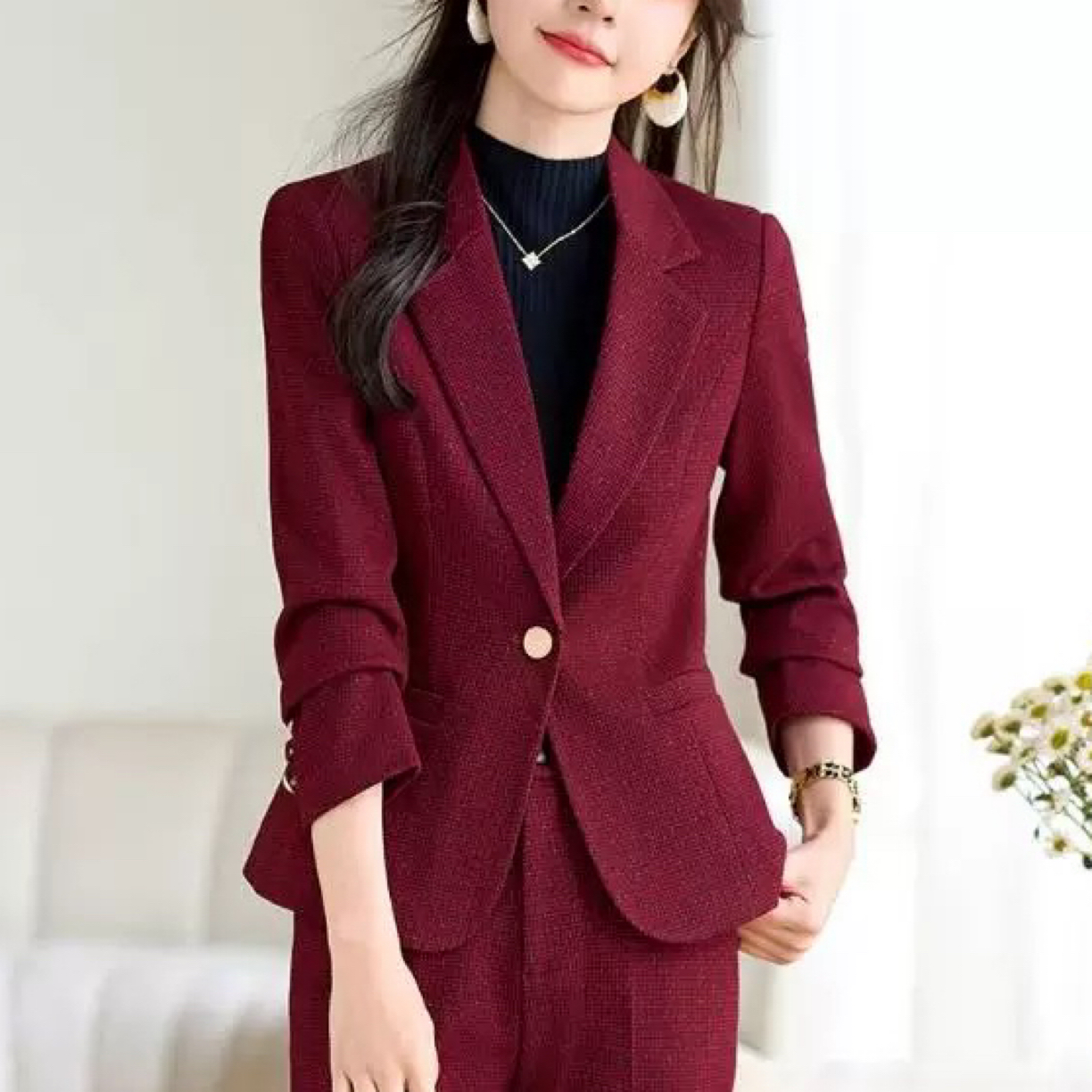 A区1607曼乐多多服装店女士秋冬加厚混纺西装外套套装