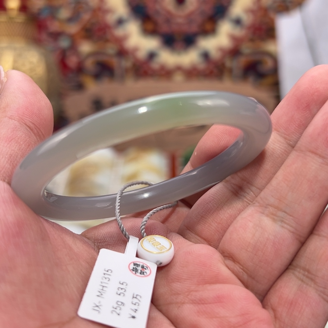 和田玉未镶嵌手镯天然青海烟紫带翠叮当镯