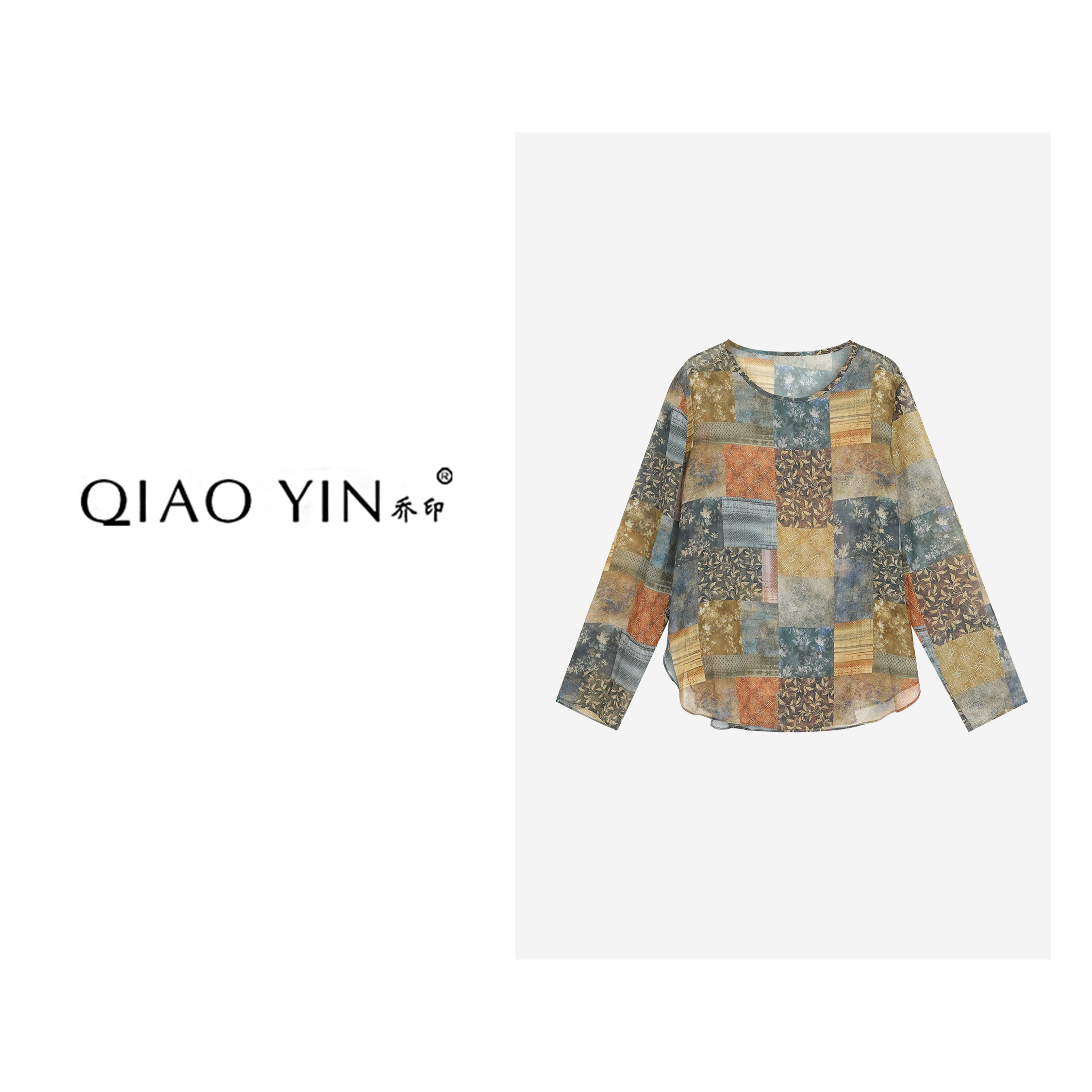 QIAO YIN"小衫“时尚休闲宽松印花圆领QY27585
