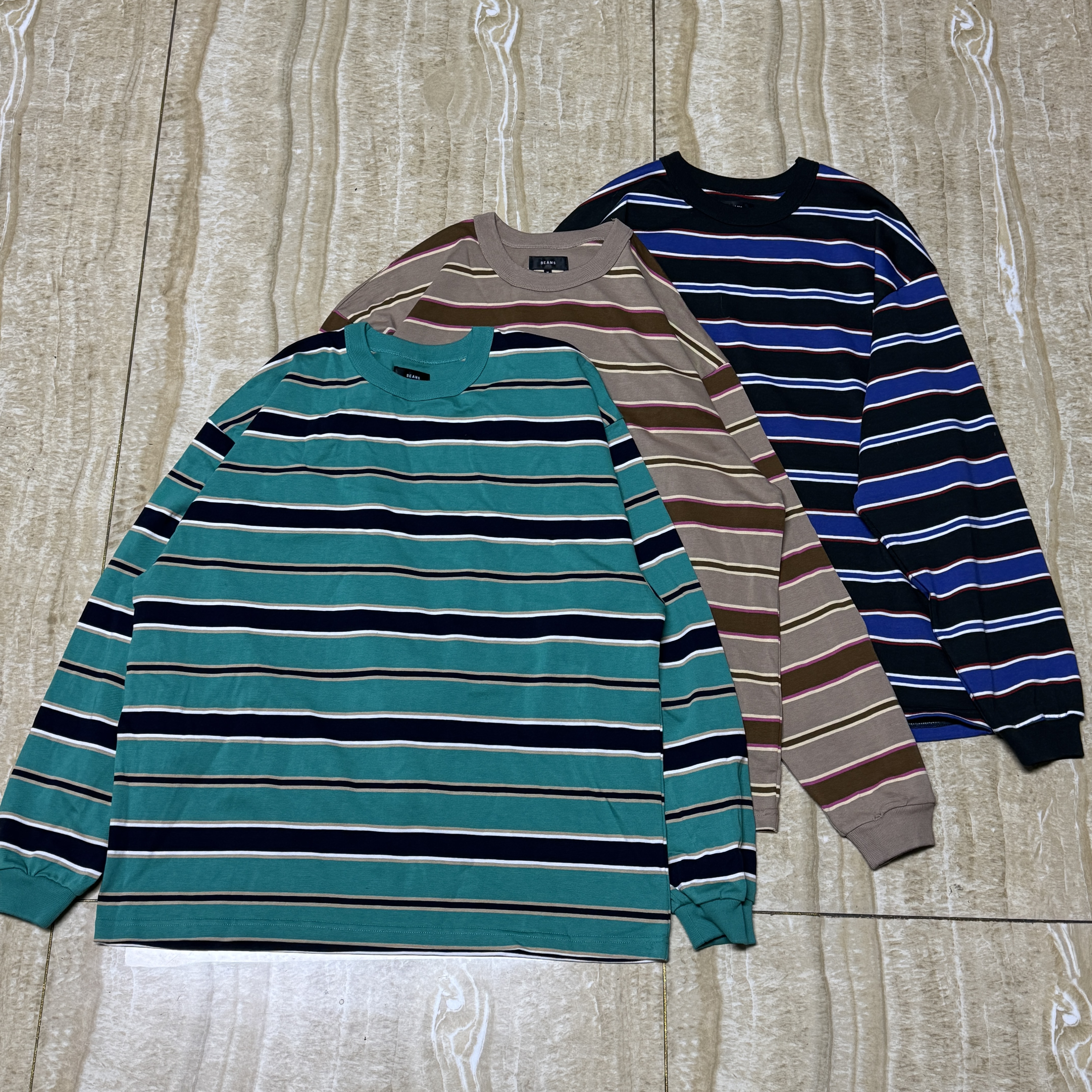 捻春 2025年秋冬条纹BEANS全棉色织条纹打底单穿T男女同款