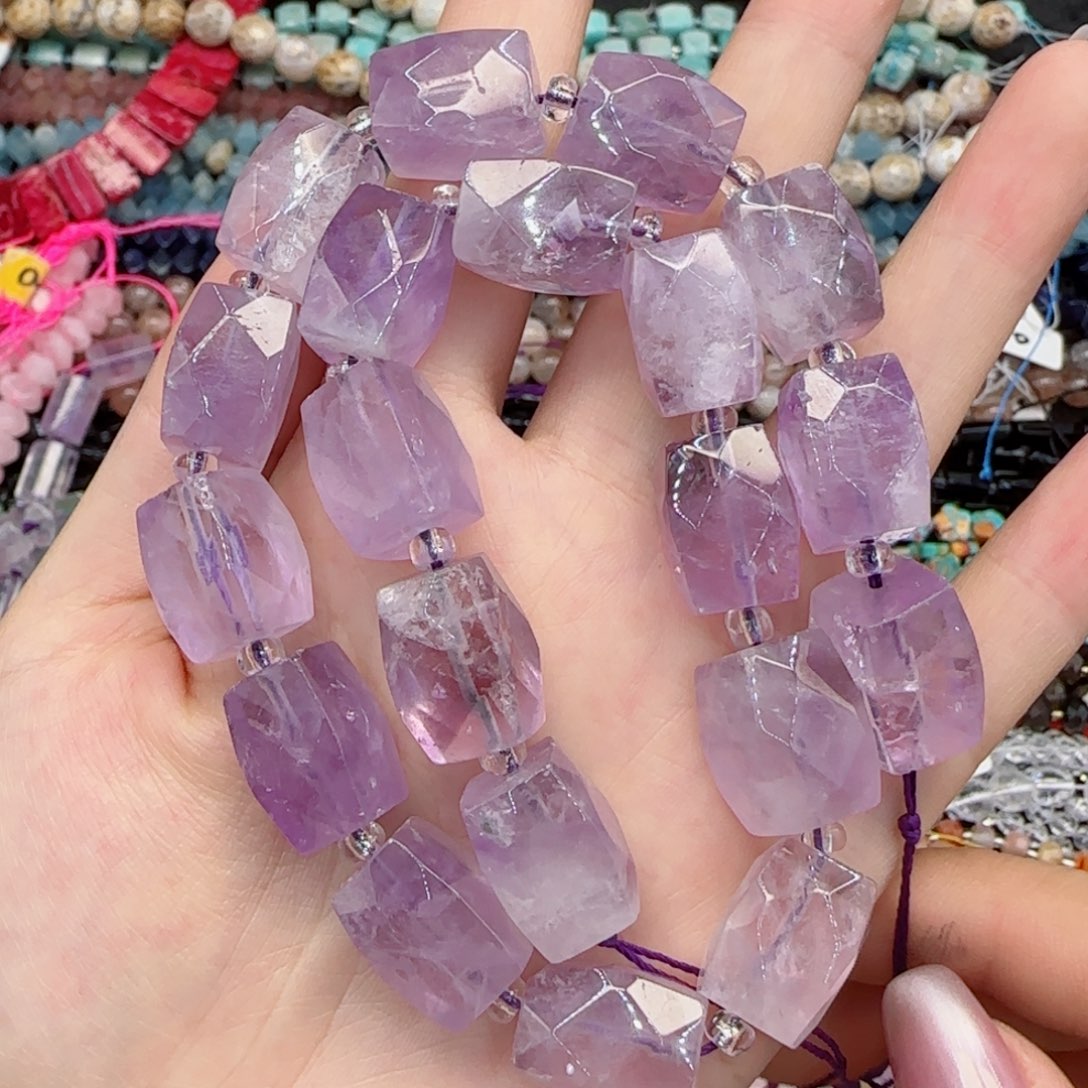 玛瑙/玉髓未镶嵌珠宝半成品薰衣草紫水晶切面一条12×16