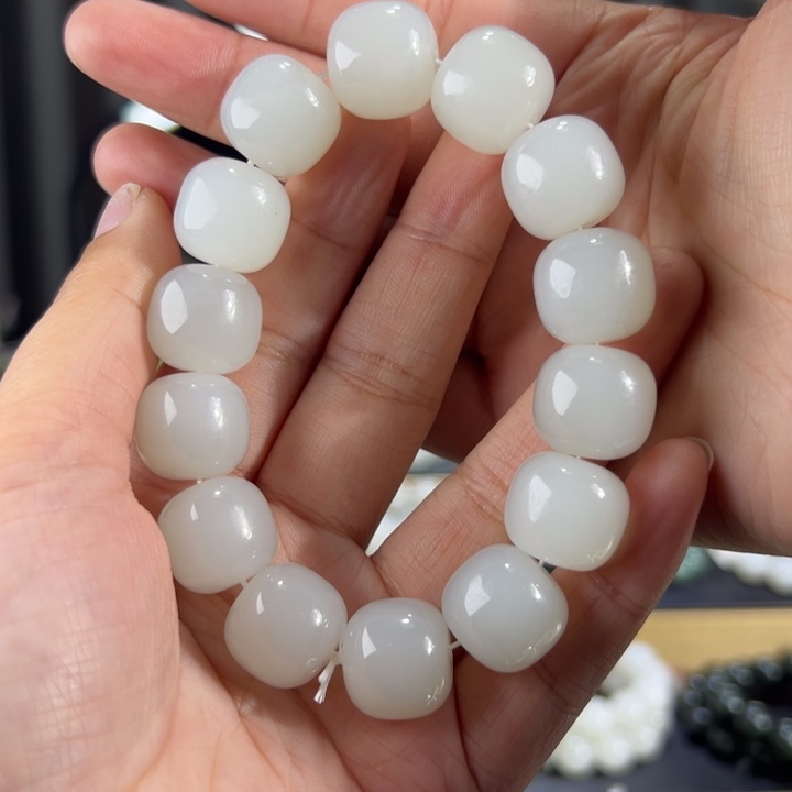 和田玉手串未镶嵌新疆天泰白玉卡16老型珠