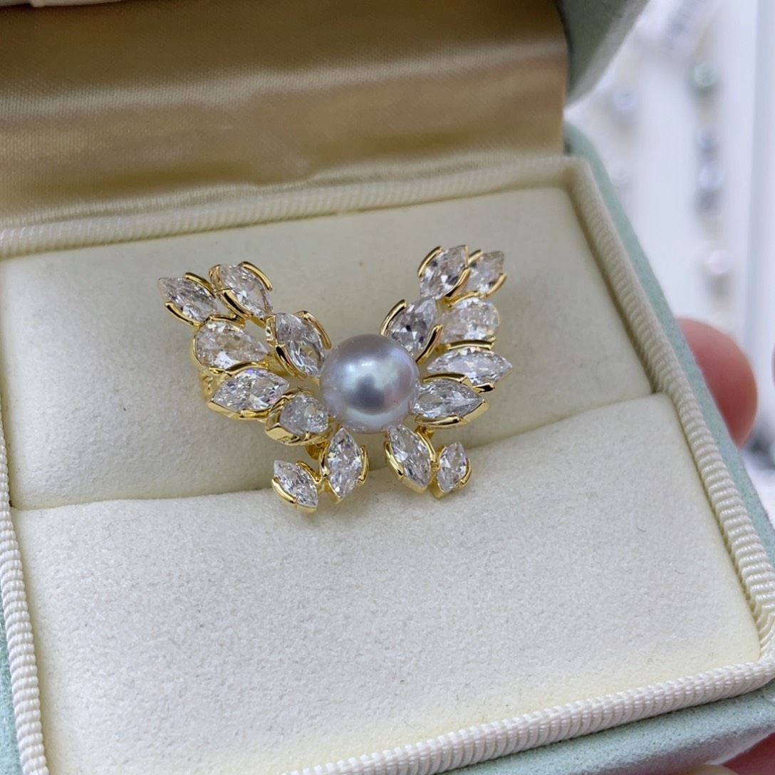 海水珍珠胸针合金