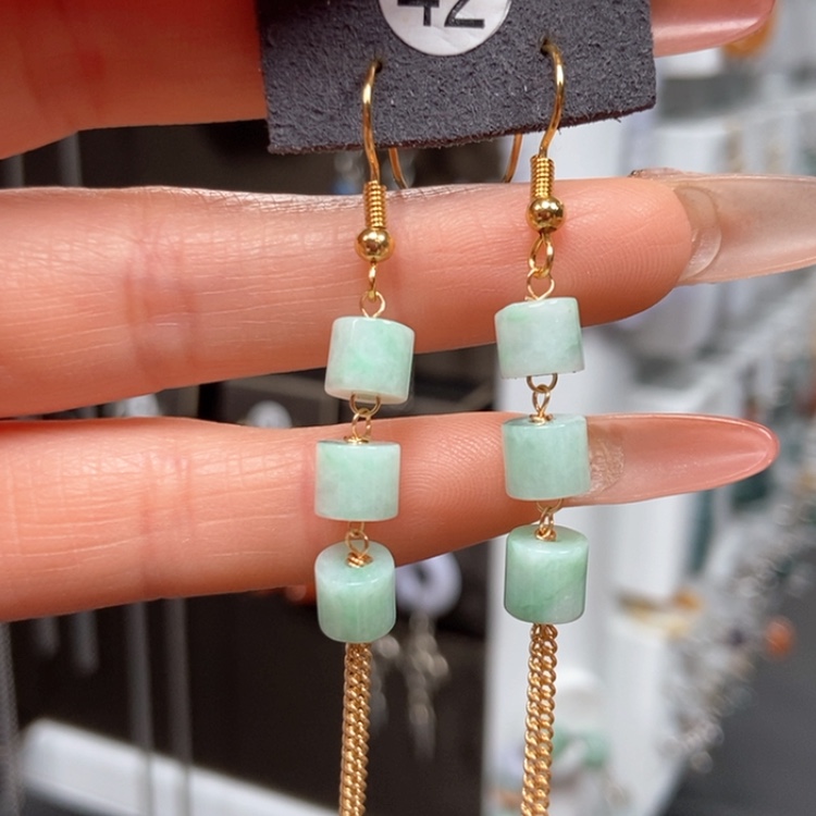 【闪购商品】翡翠耳饰银S925镀金镶嵌