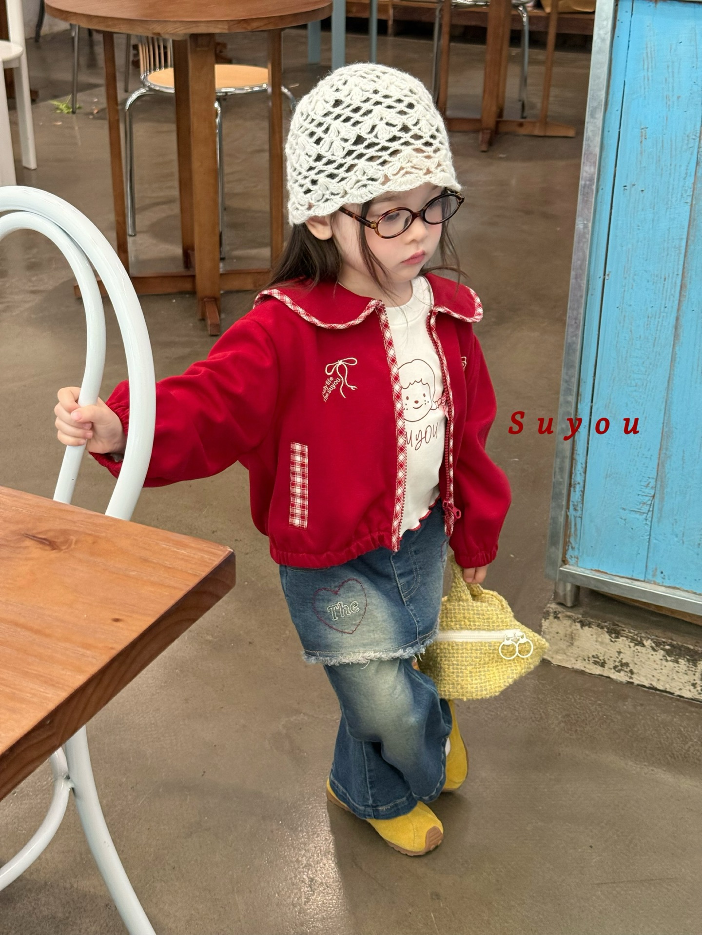 【Suyou】25秋～女童爱心刺绣牛仔裤663064