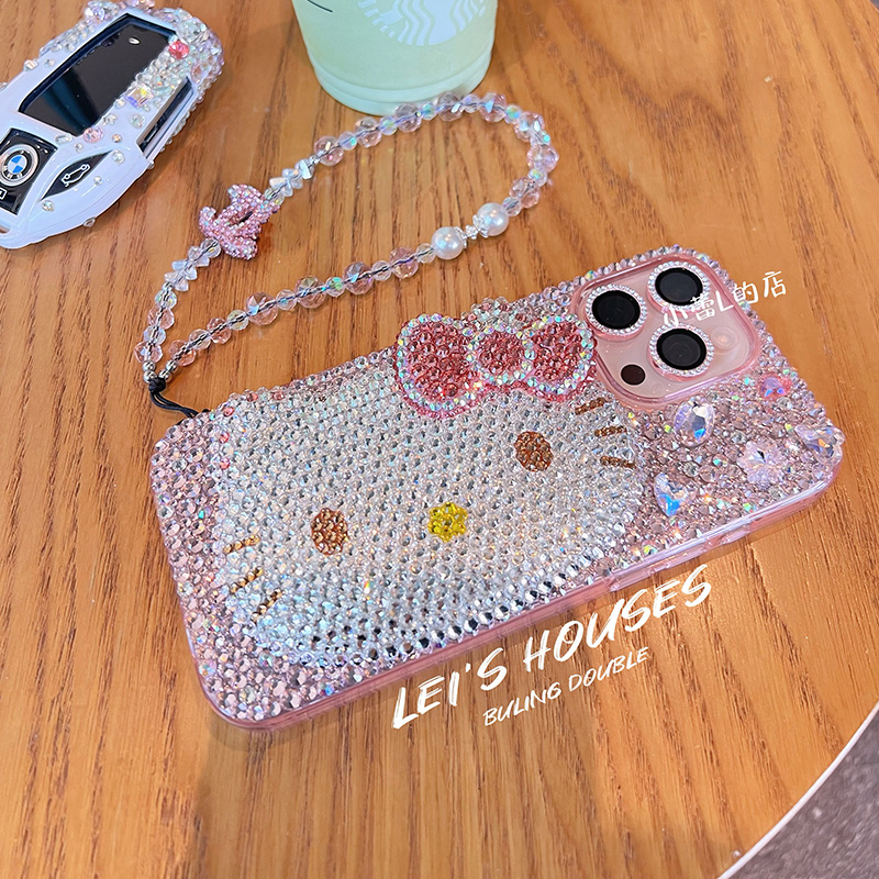 大头樱花粉kitty水钻可爱17满钻16手机壳15pro适用16promax防摔14