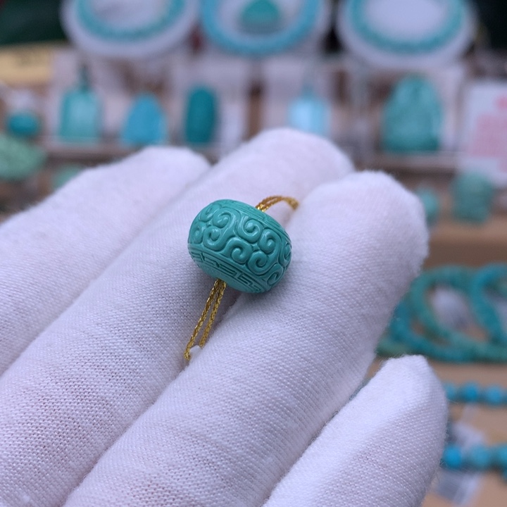 流***梦未镶嵌绿松石珠宝奇石直径12.7×6.3mm
