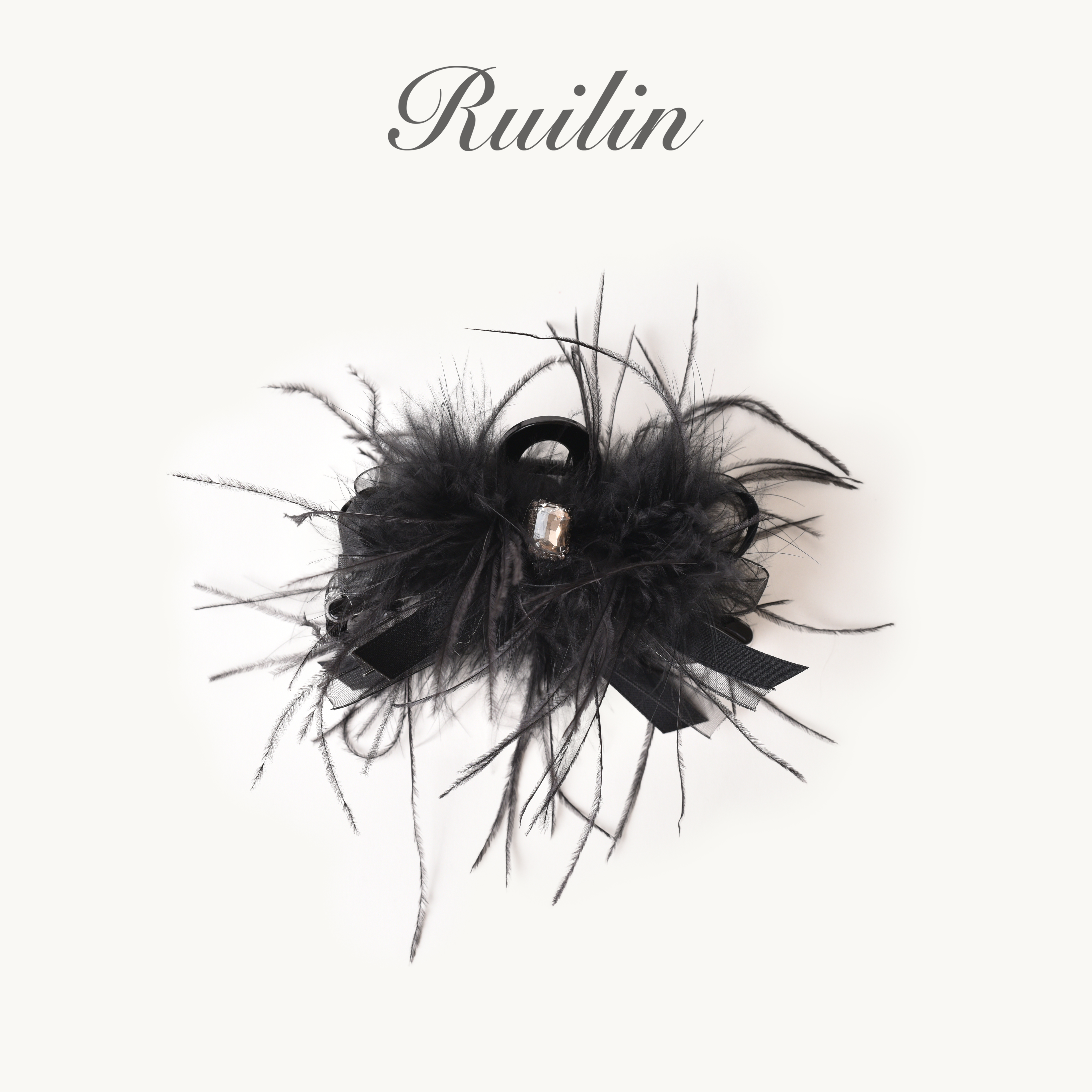 RUILIN【053】【羽毛方钻抓夹】发夹方钻羽毛气质时尚百搭