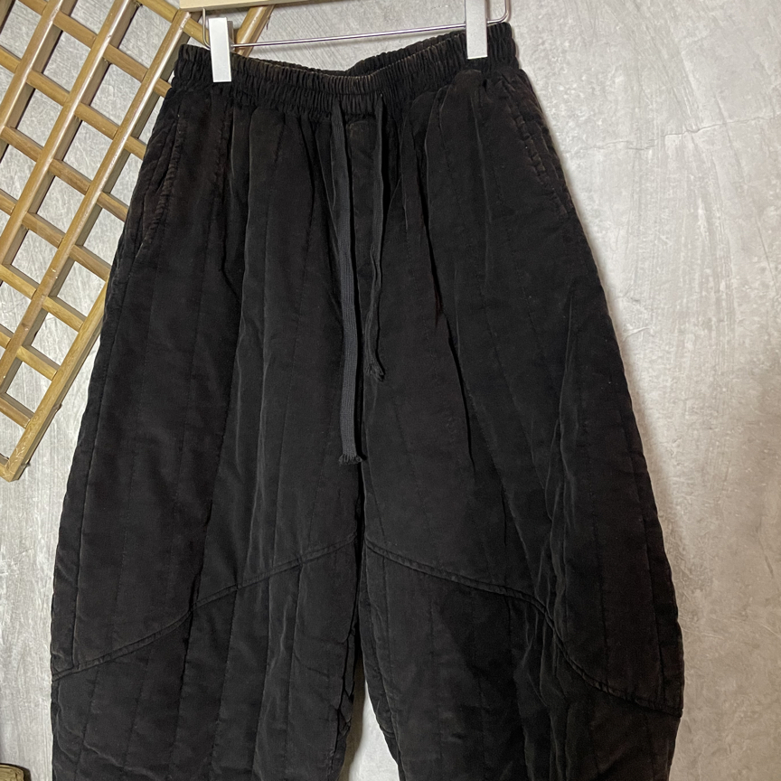 冬季加绒加厚复古宽松法绒菱形格休闲棉裤