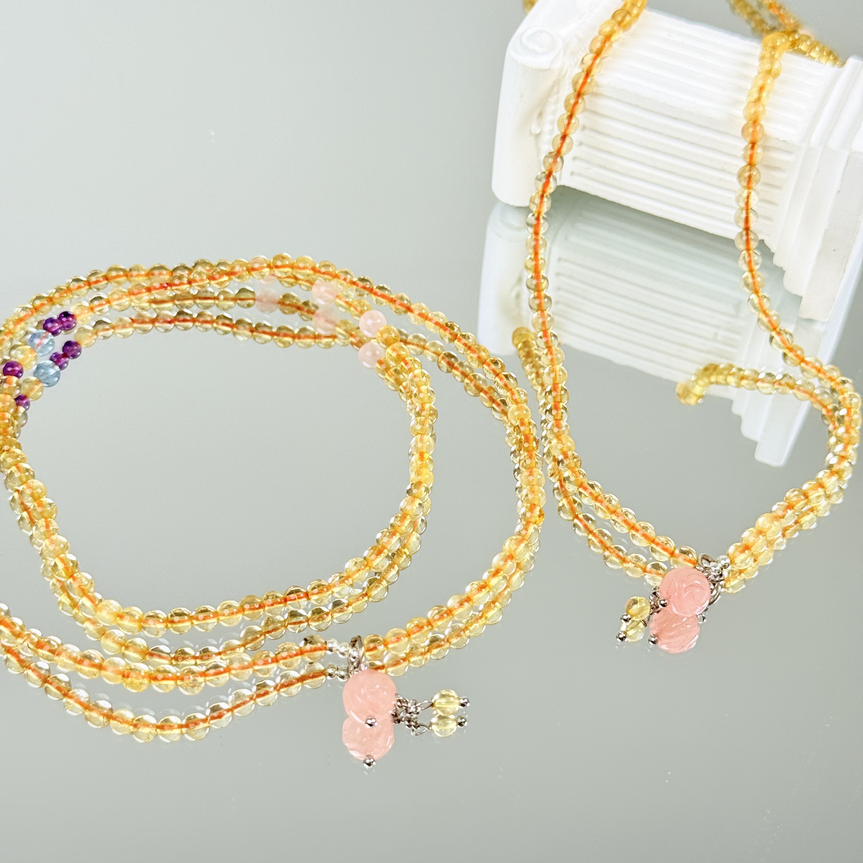 【1761 黄发多圈】黄发晶紫水晶等4-5mm手串面小仙多样性发其一