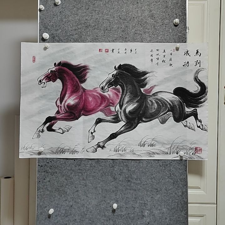 横款周士辰水墨写意骏马图