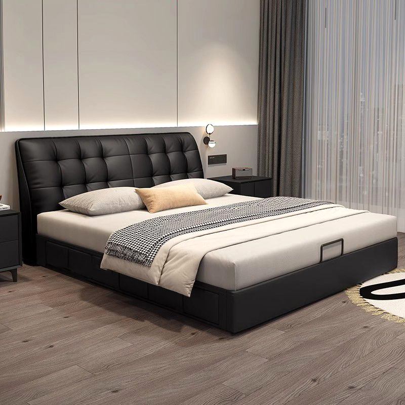 真皮床主卧高端大气现代简约储物黑色轻奢意式极简双人婚床主卧室