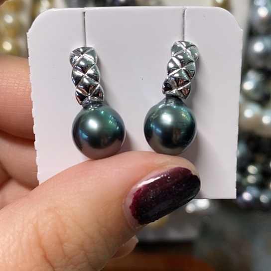 海水珍珠耳饰银S925镶嵌9-10