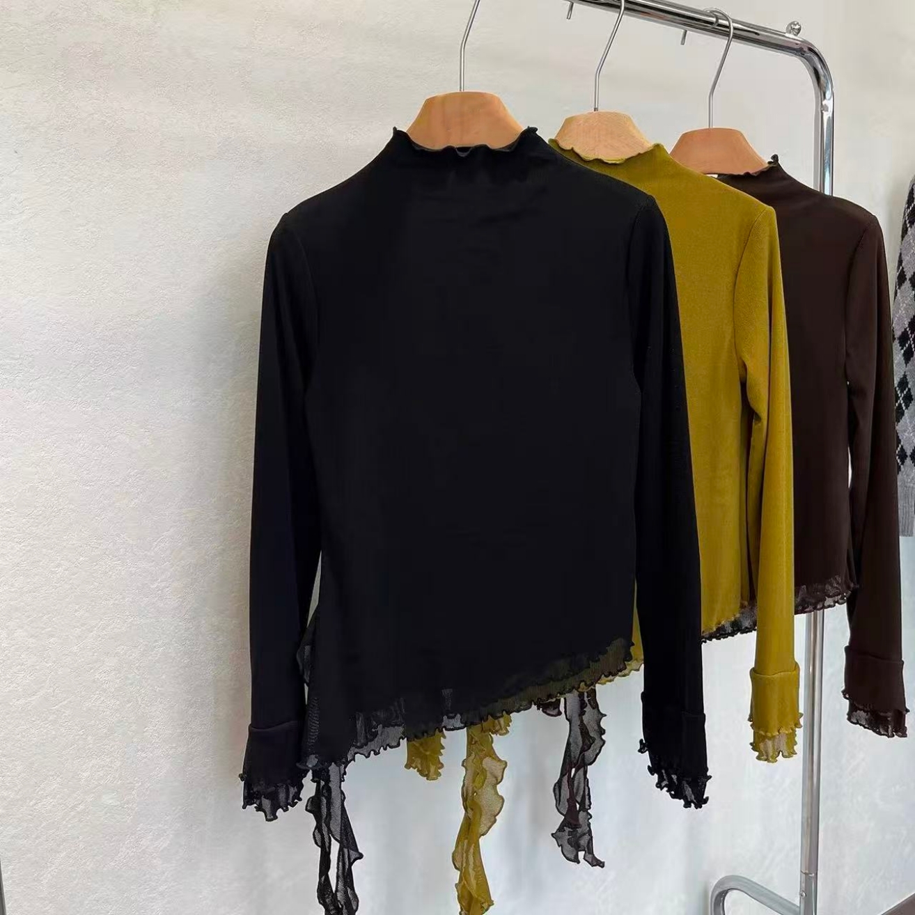 Z.X   设计款木耳边加绒中领上衣  1665（C3）