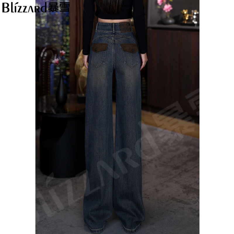 暴雪【琥珀流光】“摩登女神” 奢牌高腰牛仔阔腿裤女2025宽松拖地裤