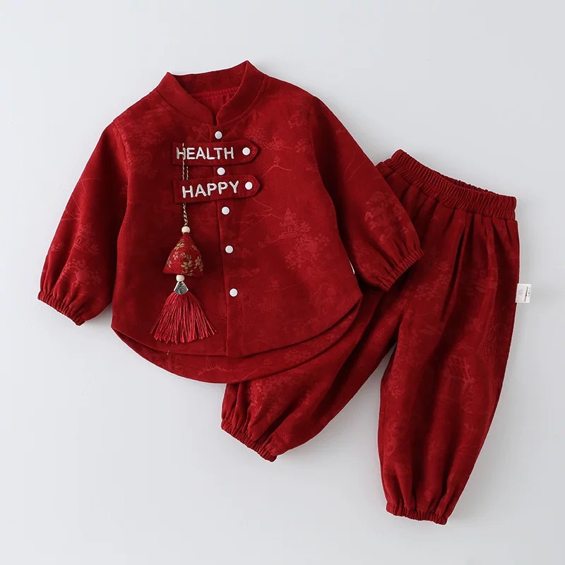 周岁礼服男宝春秋分体衣服中式小套装宝宝满月百天喜庆秋装抓周服