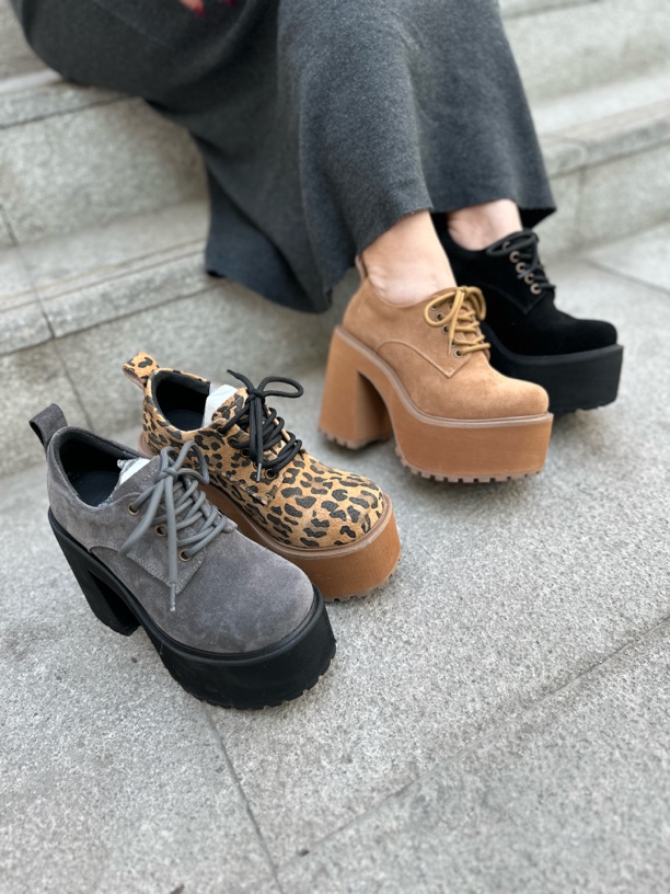 5201-7/2025新款单鞋系带超高跟防水台短靴复古乐福鞋百搭厚底女