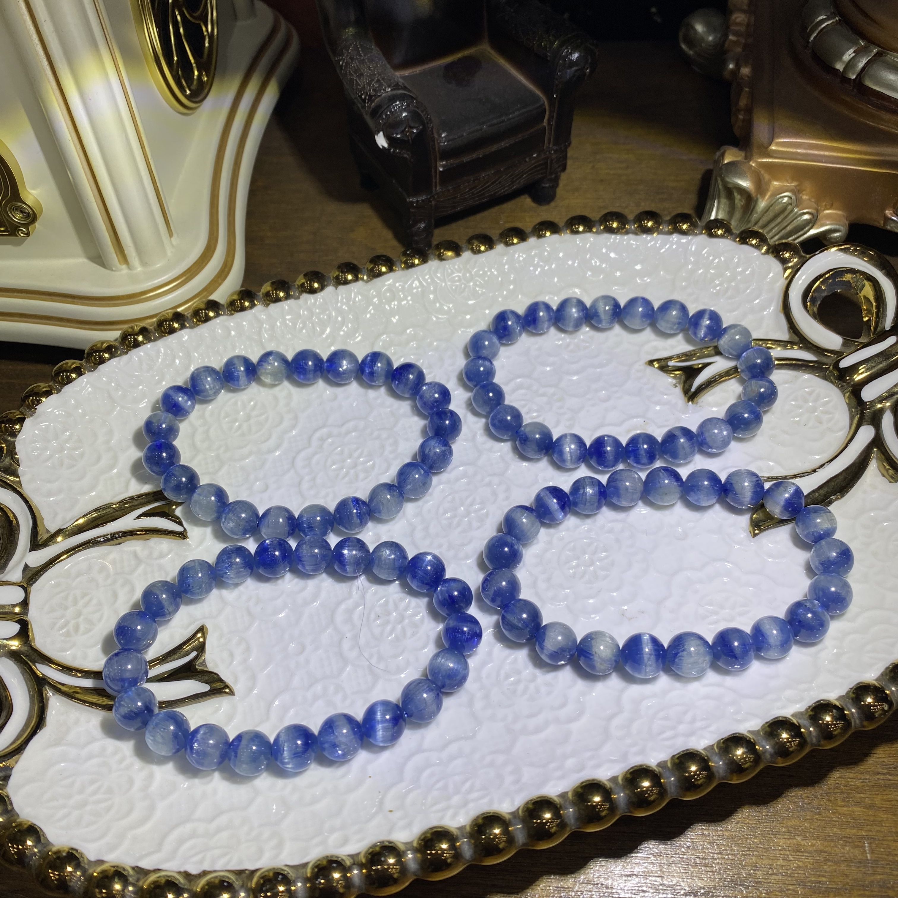 天然辰砂D711-天然蓝晶石手串单圈-多样性发其一