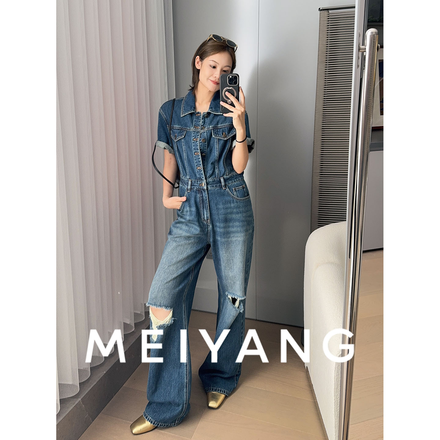 A美洋MEIYANG 猫女郎连体裤【商场同款】水洗牛仔连体衣【大60】-周二