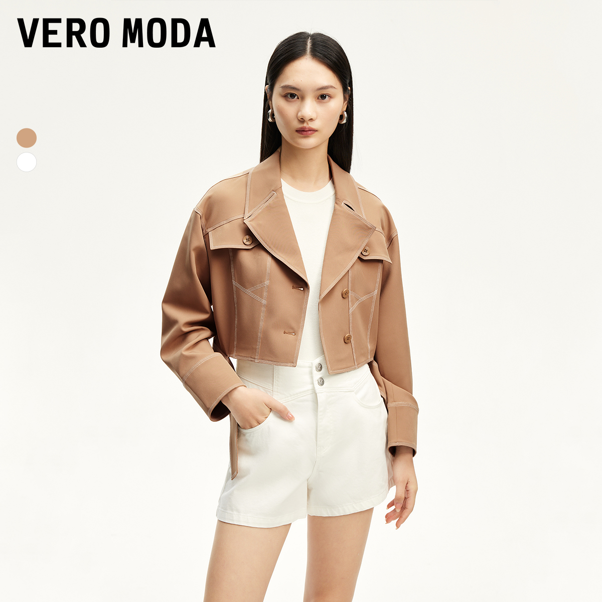 Vero Moda夹克女2025新款撞色明线外套时尚高级感流光风324317006