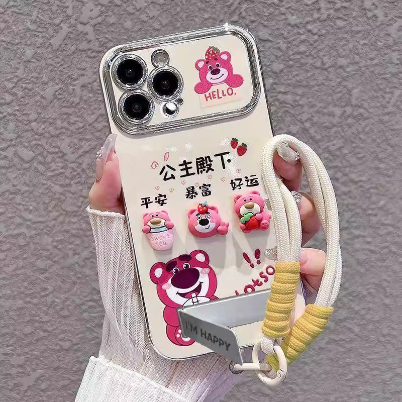 草莓熊殿下适用苹果16promax手机壳iPhone15可爱卡通小熊17promax