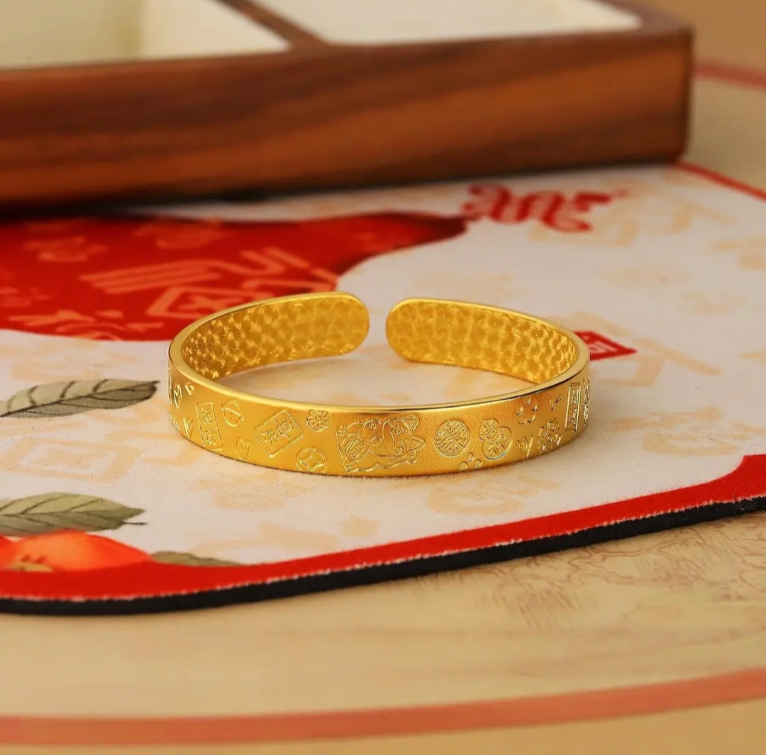 铜合金手镯 妈妈镯子古法招财猫开口吉言高端精品宽面手镯不掉色