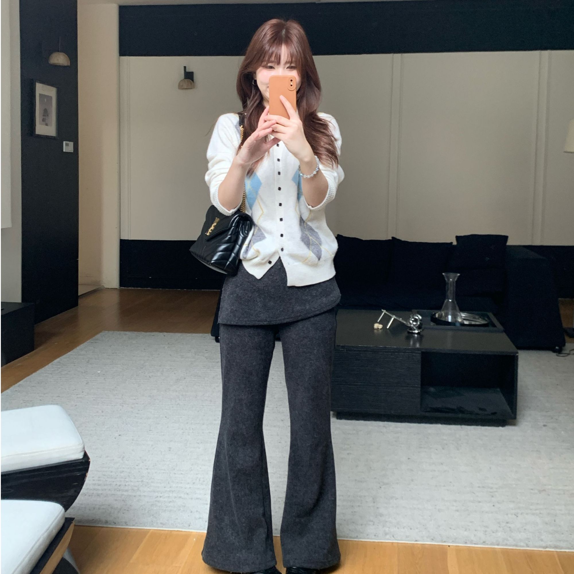 Berry 喜你而欢大庞定制 深灰显瘦加绒屁帘微喇裤高腰阔腿休闲裤